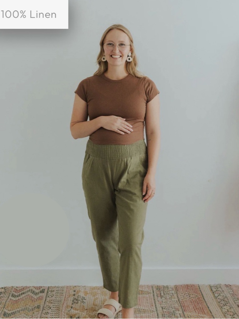 Emme Transitional Smocked Linen Maternity Pants - Small